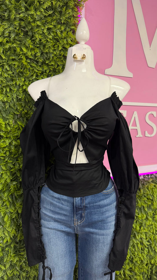 Black Puff Sleeve Top