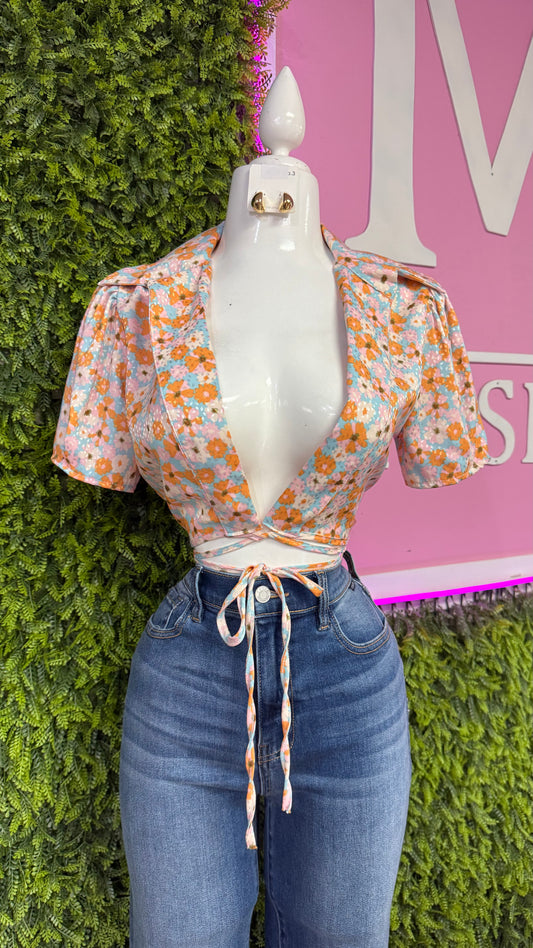 Floral Open Cleavage Top