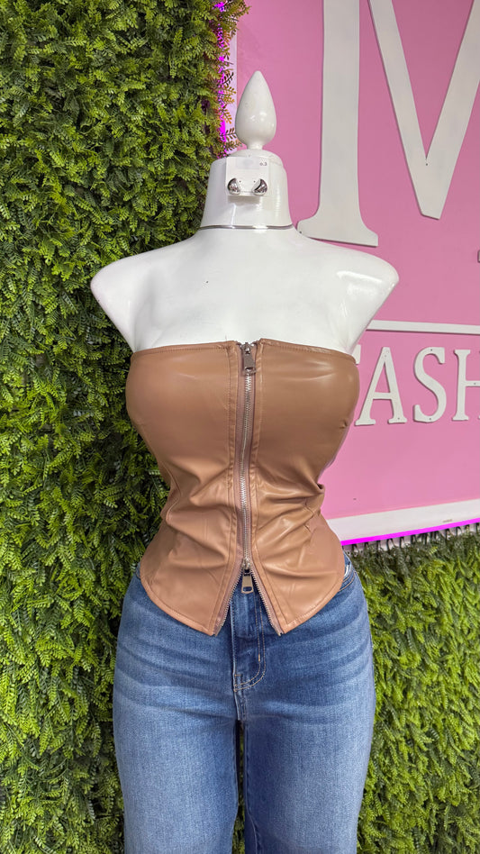 Leather Zipper Tube Top