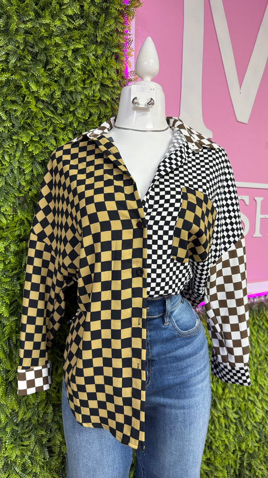 Checkered Button Top