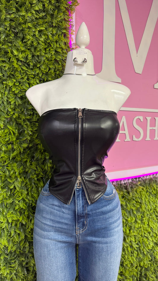 Leather Zipper Tube Top