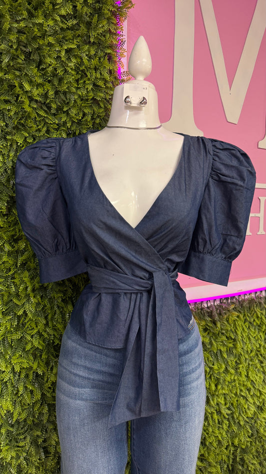 Blue Puff Sleeve Top