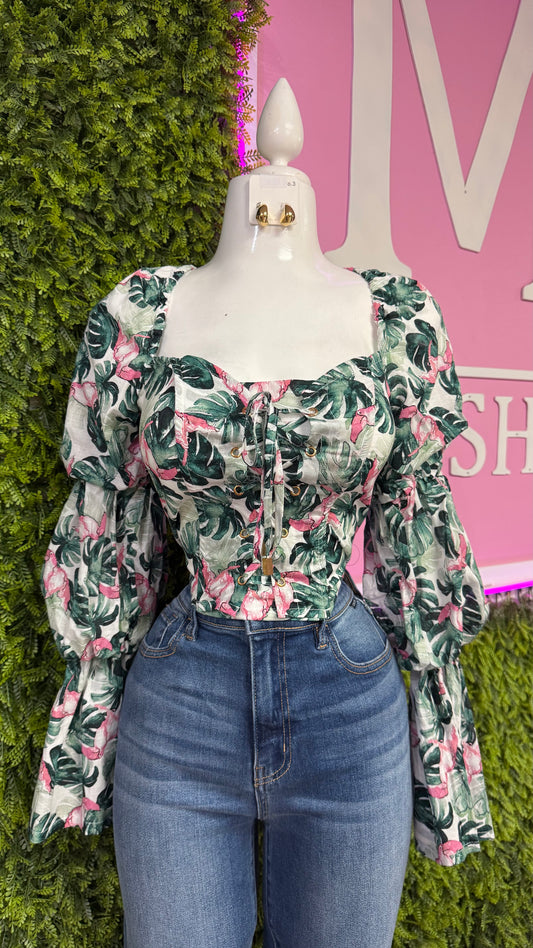 Tropical Puff Sleeve Top
