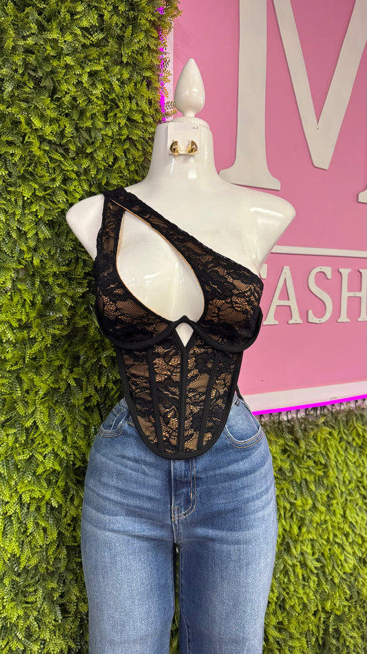 One Sleeve Lace Top