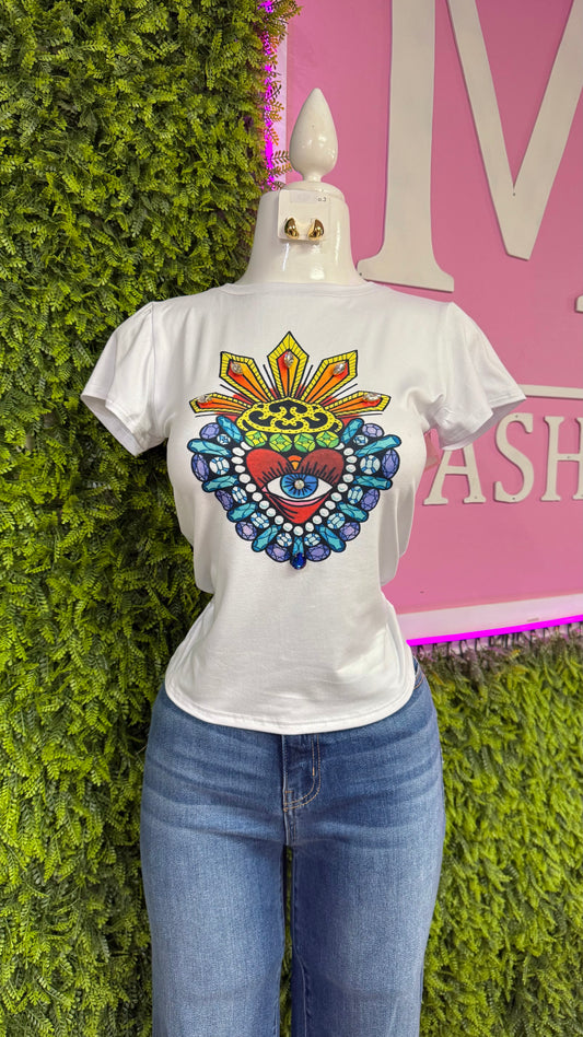 White Graphic Top