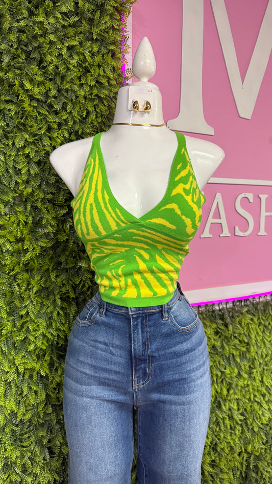 Green Zebra Print Top