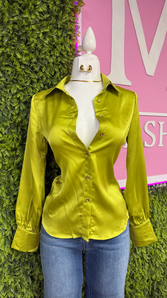 Chartreuse Satin Top