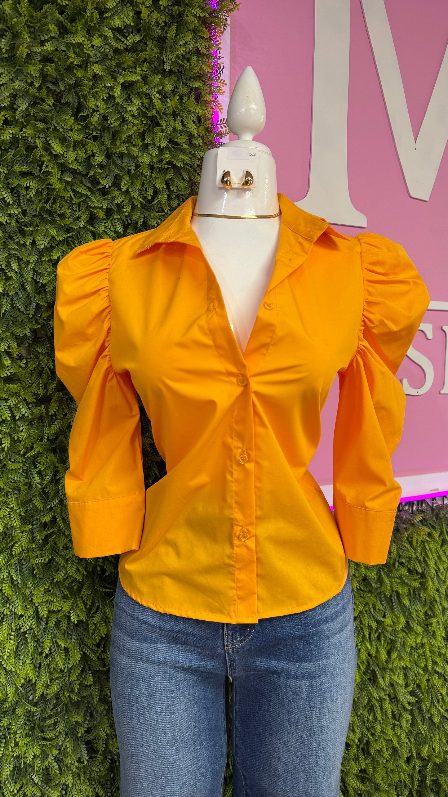 Orange Puff Sleeve Top