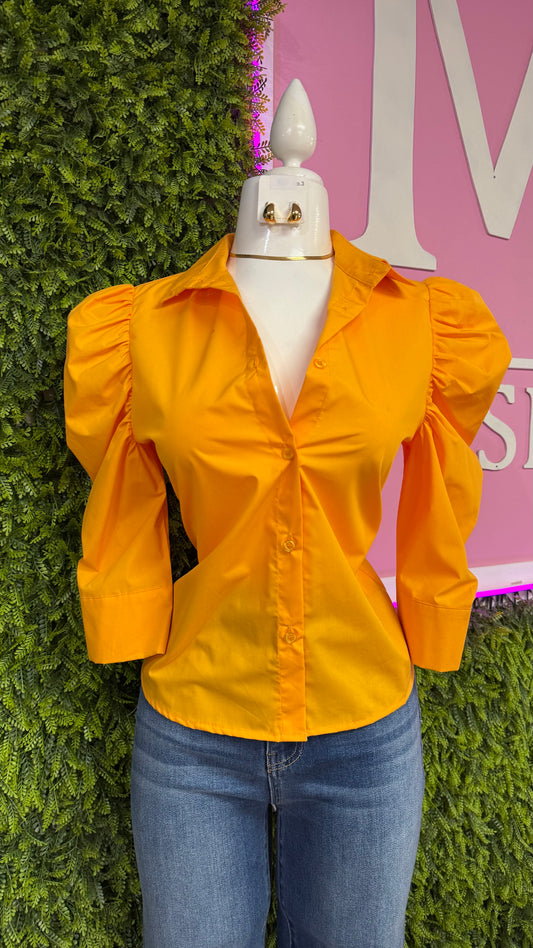 Orange Puff Sleeve Top