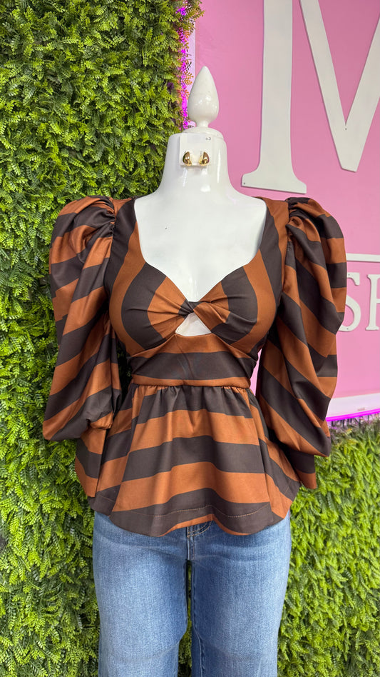 Striped Puff Sleeve Top