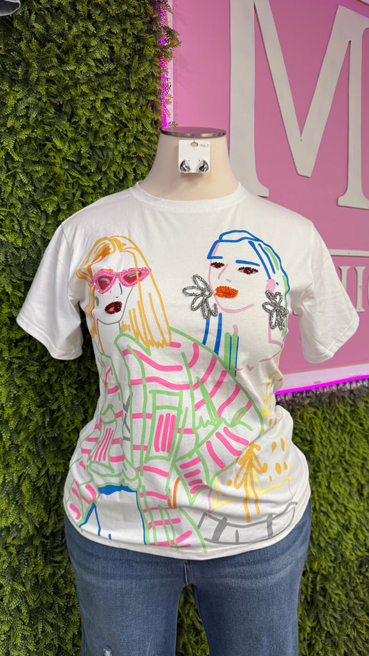 White Graphic Top (Curvy)