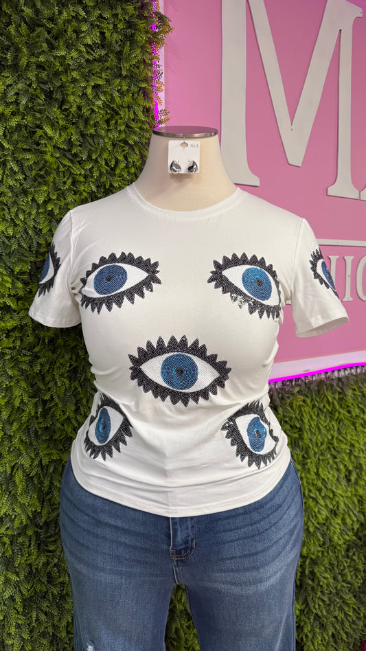 White Evil Eye Top (Curvy)